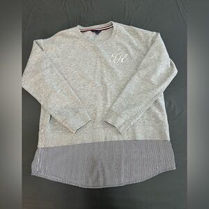 Tommy Hilfiger Long Gray Sweatshirt with Faux Undershirt Women’s size M